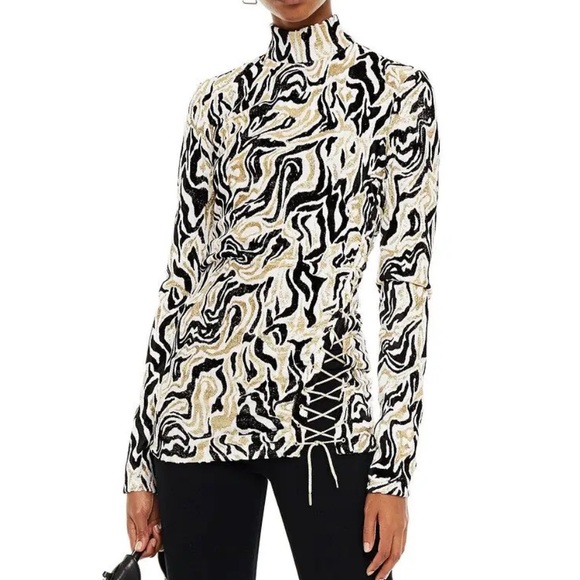 Paco Rabanne Lace-up Metallic Chenille-Jacquard Turtleneck Top - Picture 1 of 7